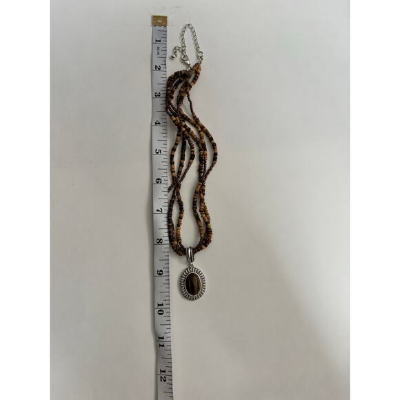 Women's Brown Tigers Eye Pendant Seed Bead Necklace 90's Y2K Statement Basic - Picture 4 of 6